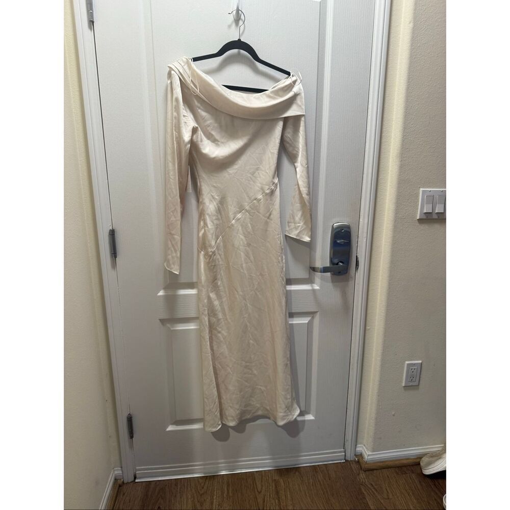 NIA Claire Asymmetrical off-shoulder neckline Slip Midi Dress size S NWT$118 - Picture 4 of 7